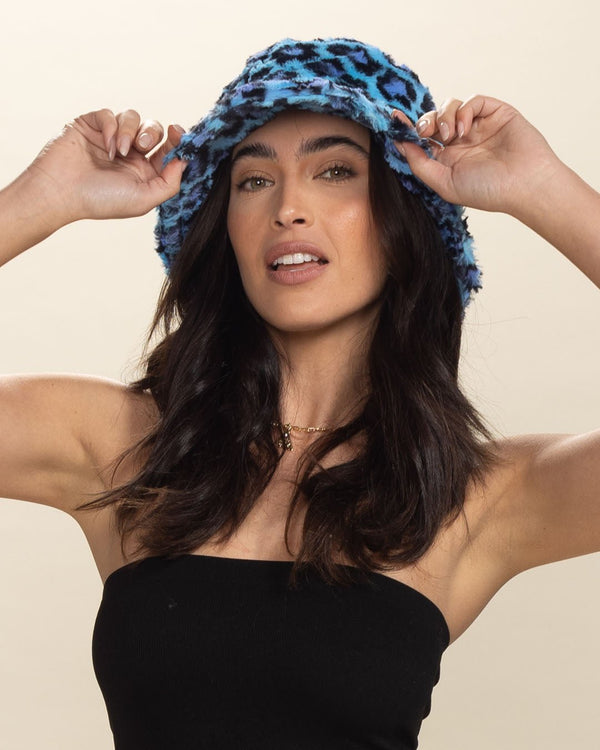 Women's Fur Bucket Hat | Blue Lynx Leopard - SpiritHoods