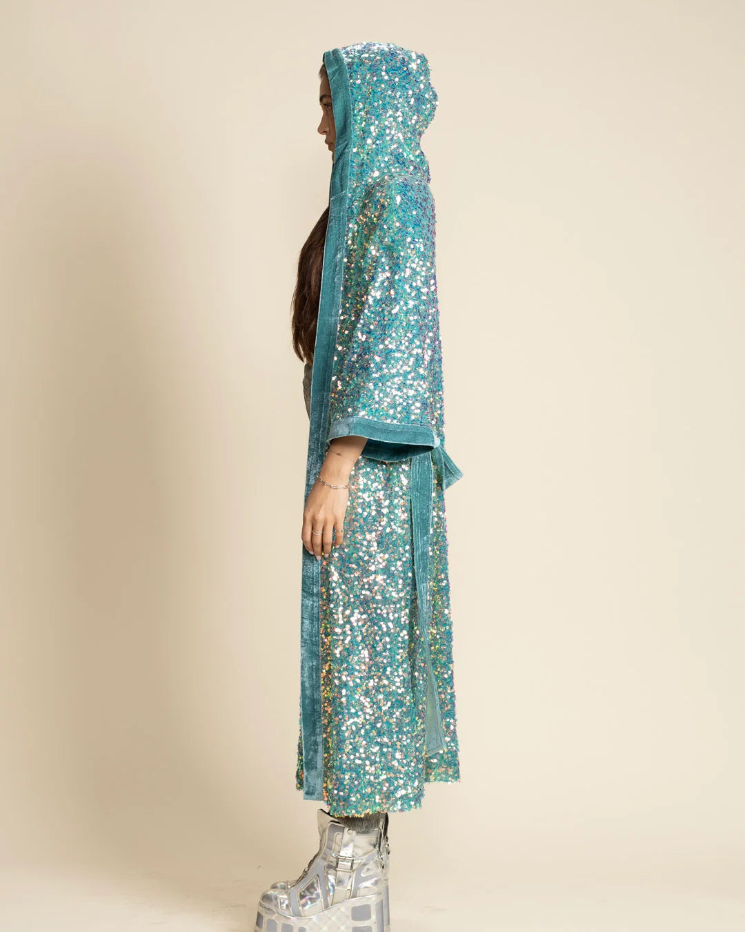 Women's Sequin Kimono | Firefly of the Sea S-M / turquoise/iridescent/sequins Women's Sequin Kimono | Firefly of the Sea S-M / turquoise/iridescent/sequins