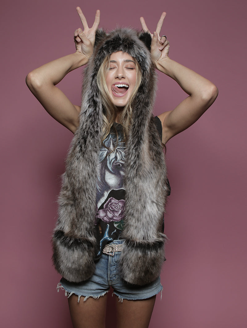 Grey Wolf Faux Fur Hood | Women's