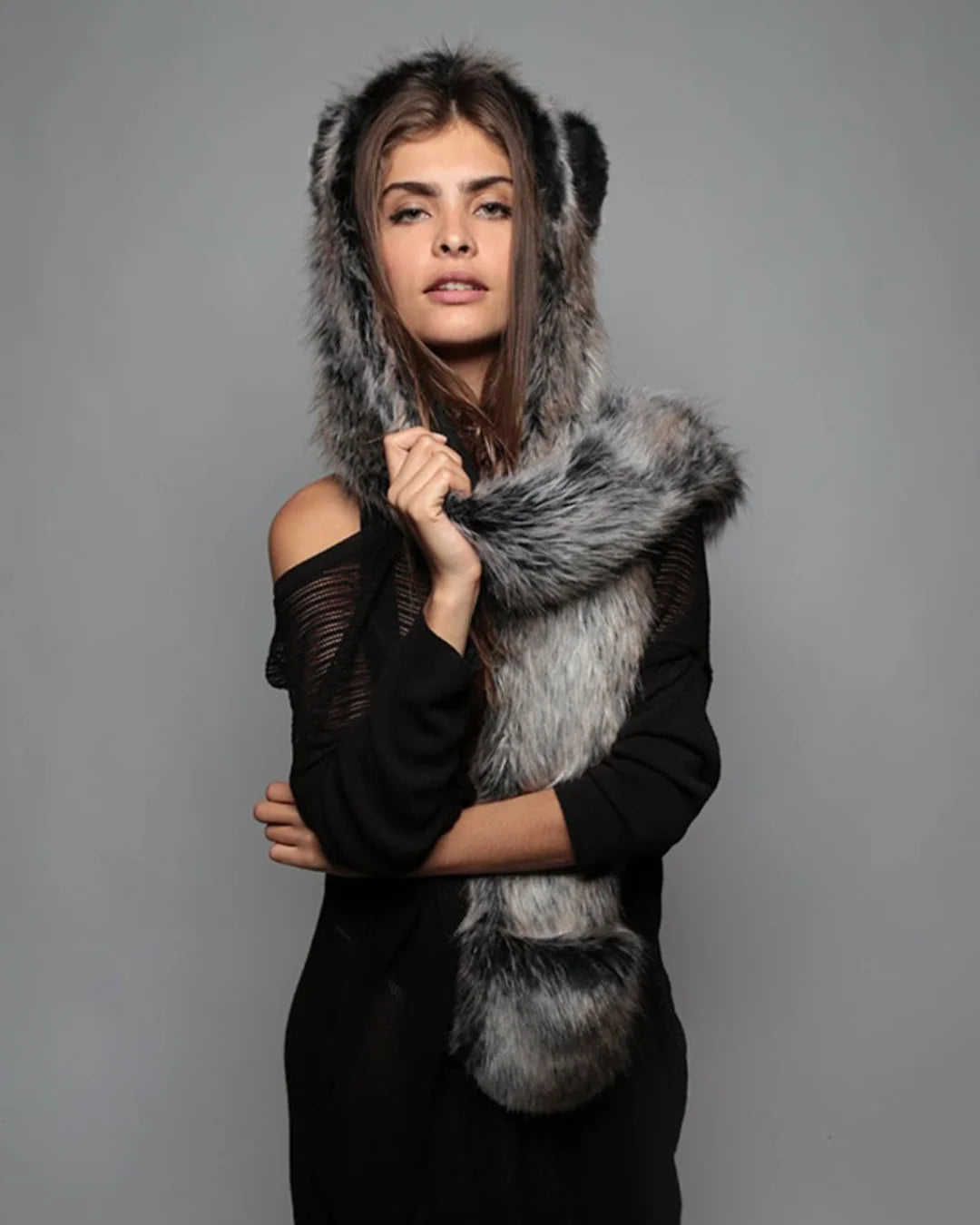 Grey Wolf Faux Fur Hood | Women's