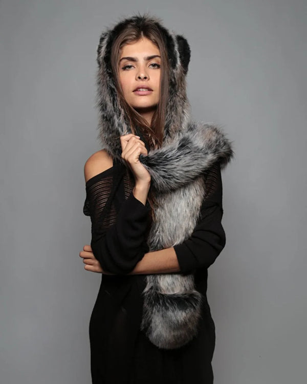 Grey Wolf Faux Fur Women's Hood | Scarf | SpiritHoods