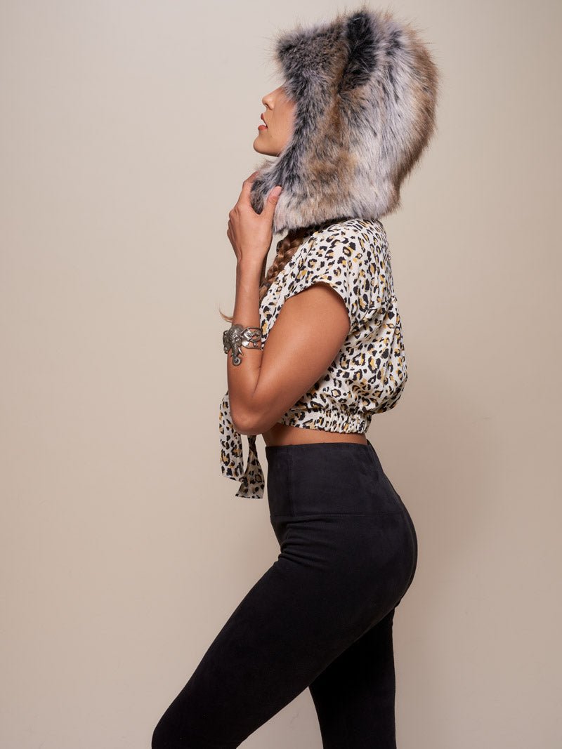 Grey Wolf Faux Fur with Half Hood
