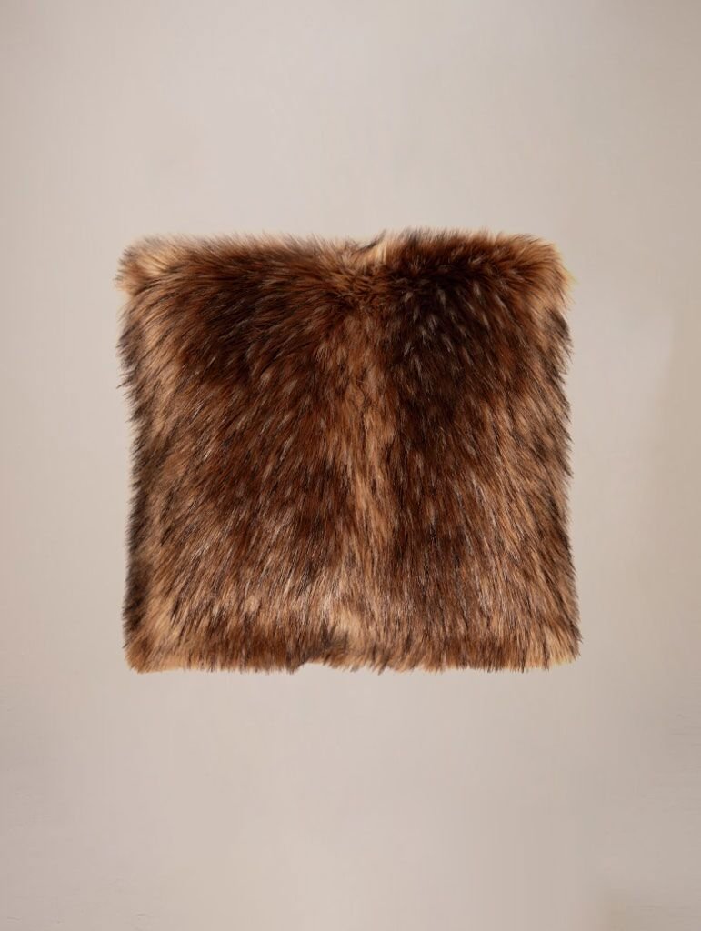 Faux Fur Pillow with Grizzly Design