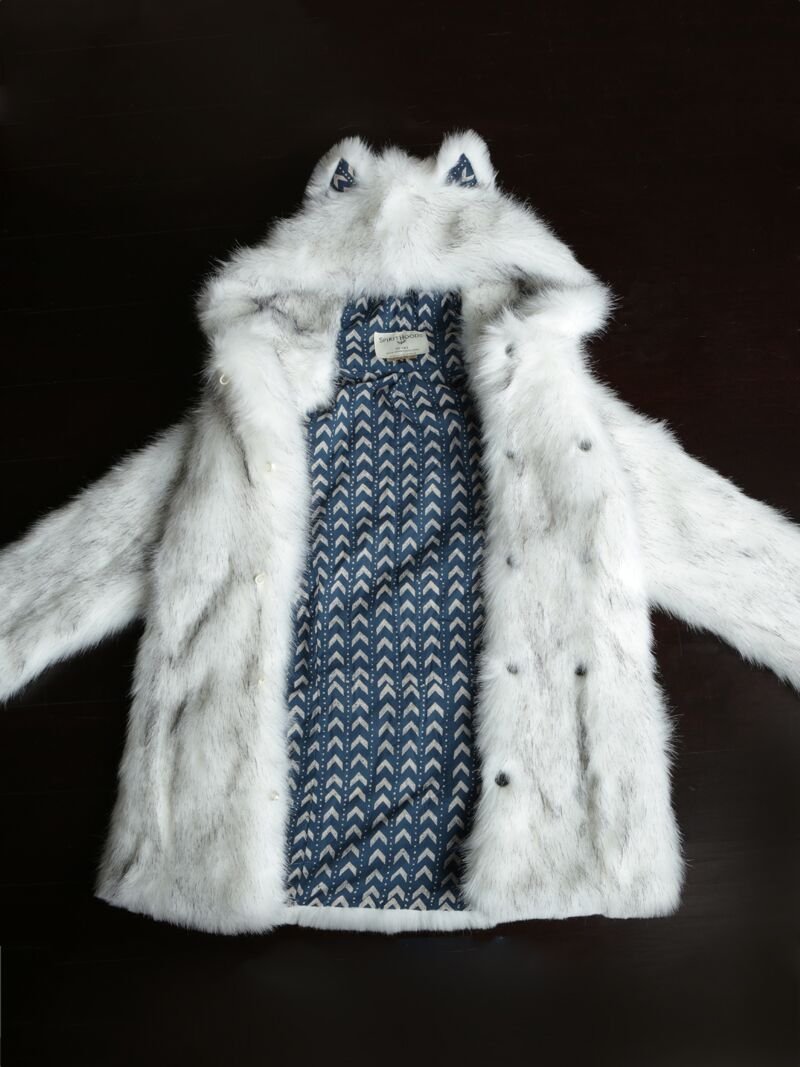 White Limited Edition Husky Faux Fur Coat on Female
