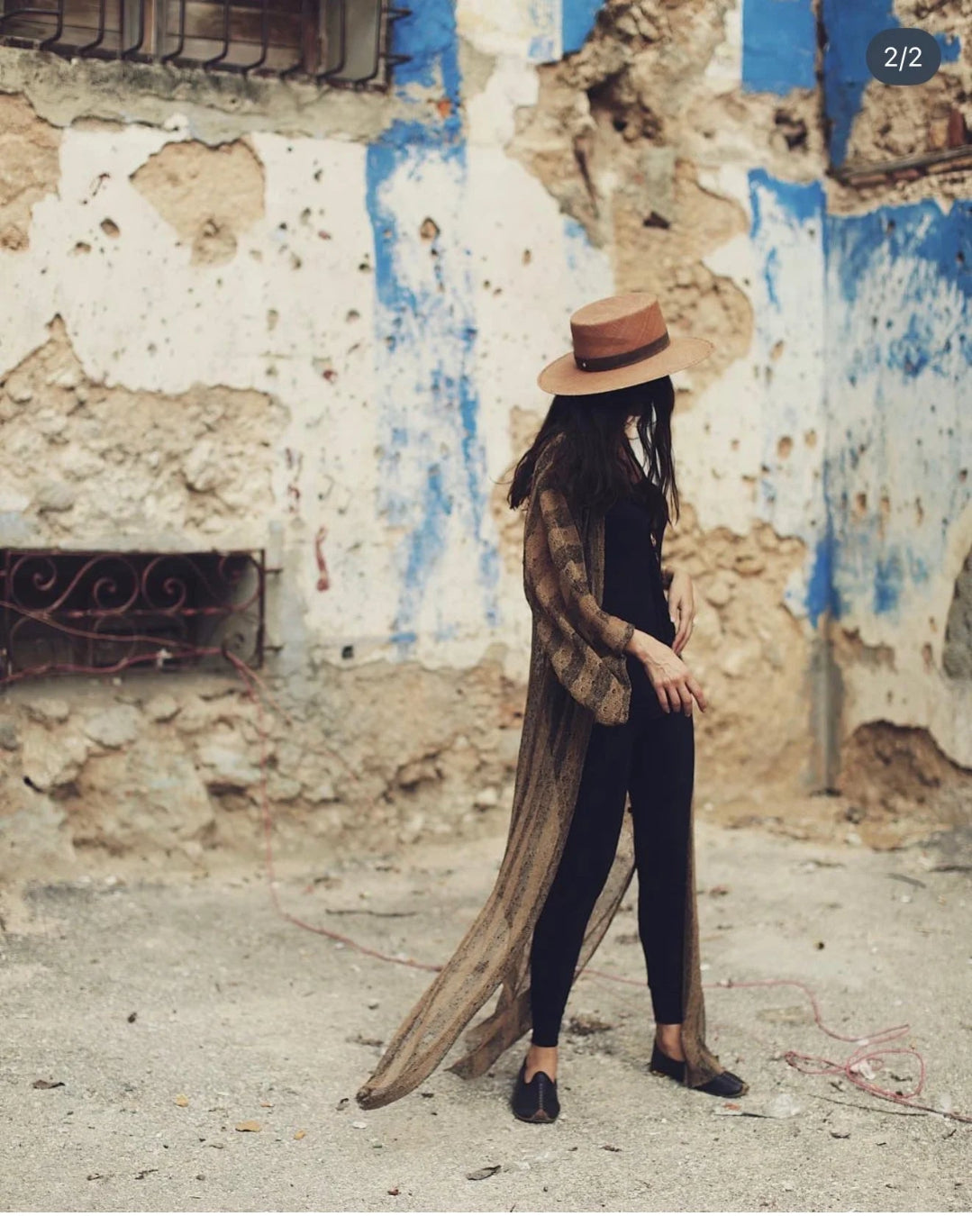 Unisex Kimono | Brown Striped Sheer
