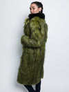 Female Wearing Collared Jade Fox Faux Fur Calf Length Coat