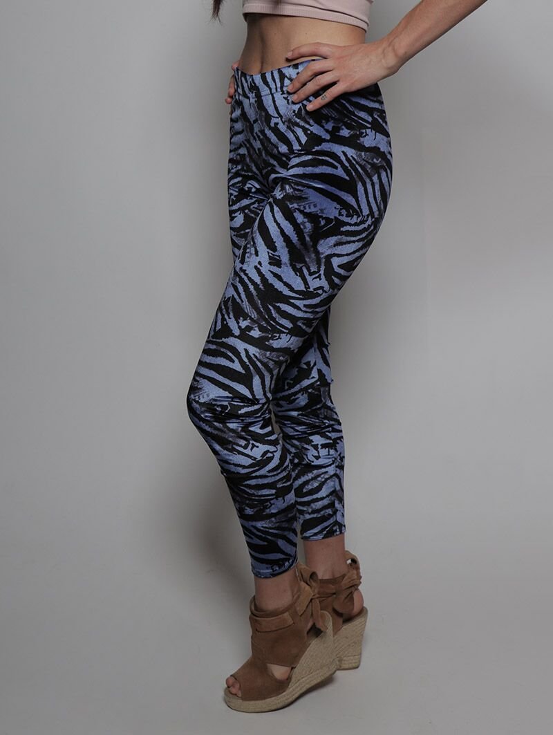 Blue and Black Midnight Zebra Velvet SpiritHood Leggings on Female