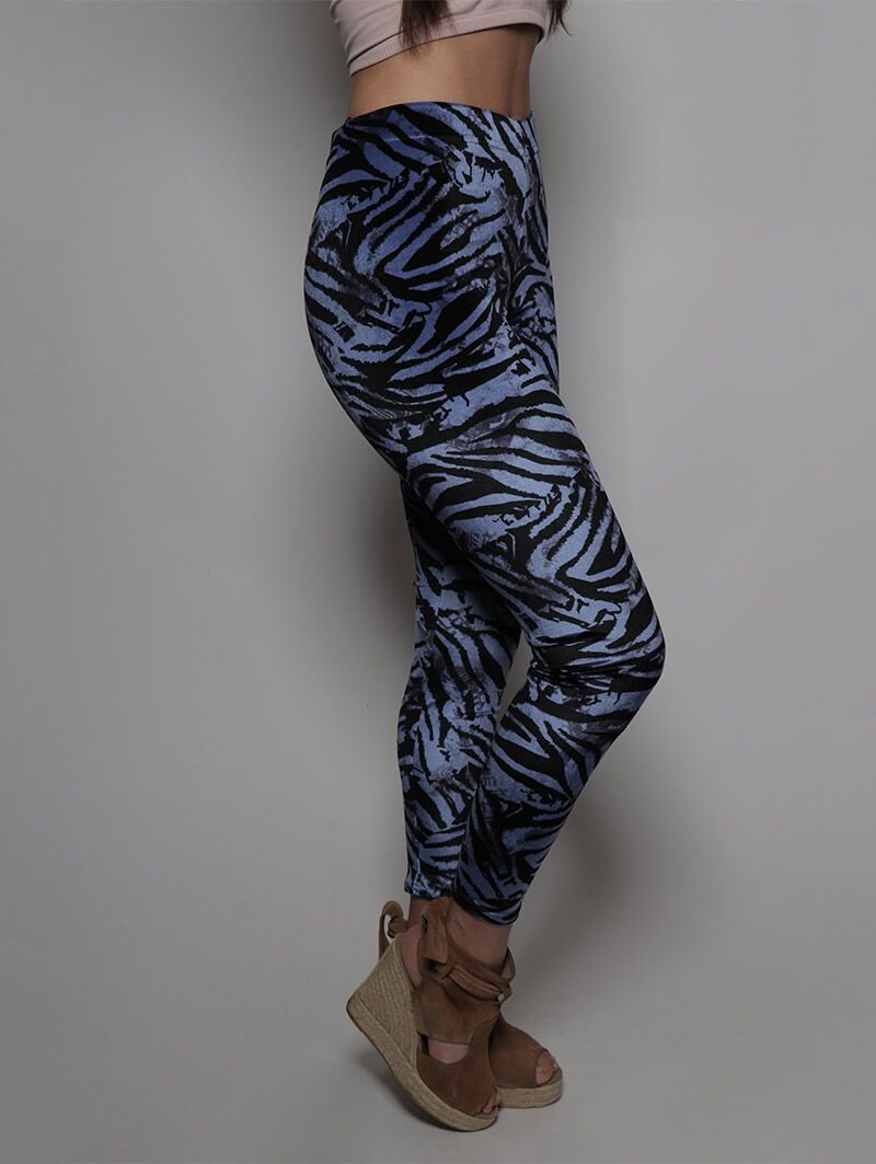 Blue and Black Midnight Zebra Velvet SpiritHood Leggings on Female