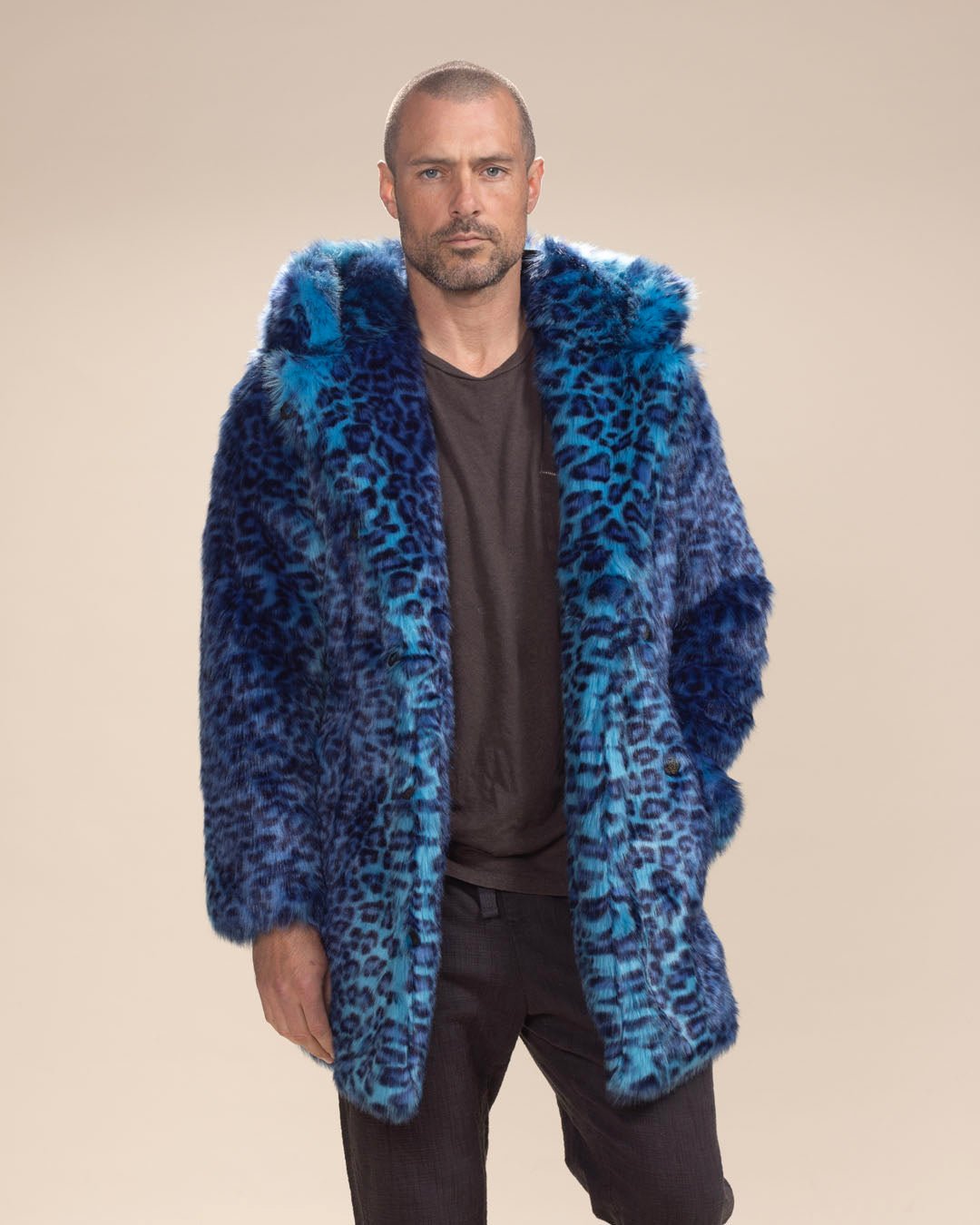 Classic Men's Faux Fur Coat Electric Blue Lynx