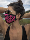 Woman Wearing Neon Pink Zebra Copper-Threaded Face Mask