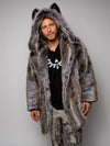 Man wearing LE Grey Wolf Palm Faux Fur Coat, front view 4