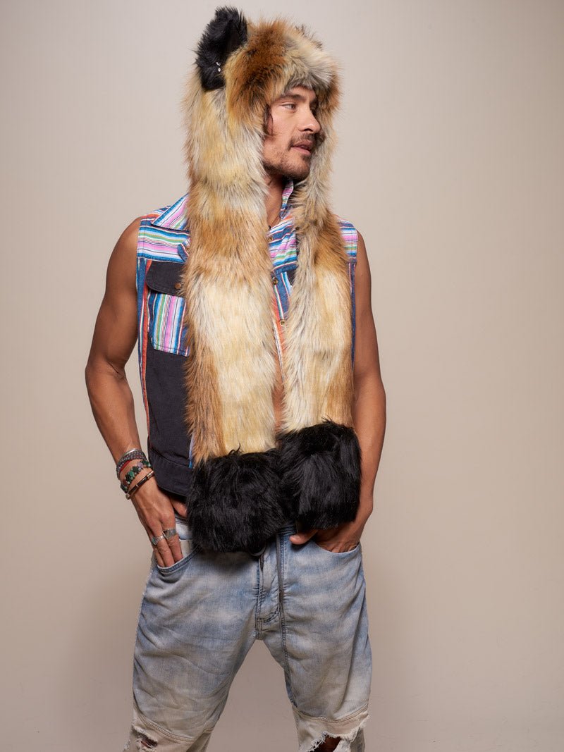 Man wearing Red Fox 2.0 Faux Fur SpiritHood, side view 1