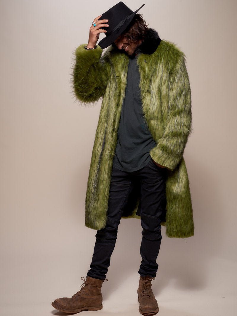 Man wearing Jade Fox Faux Fur Calf Length Coat