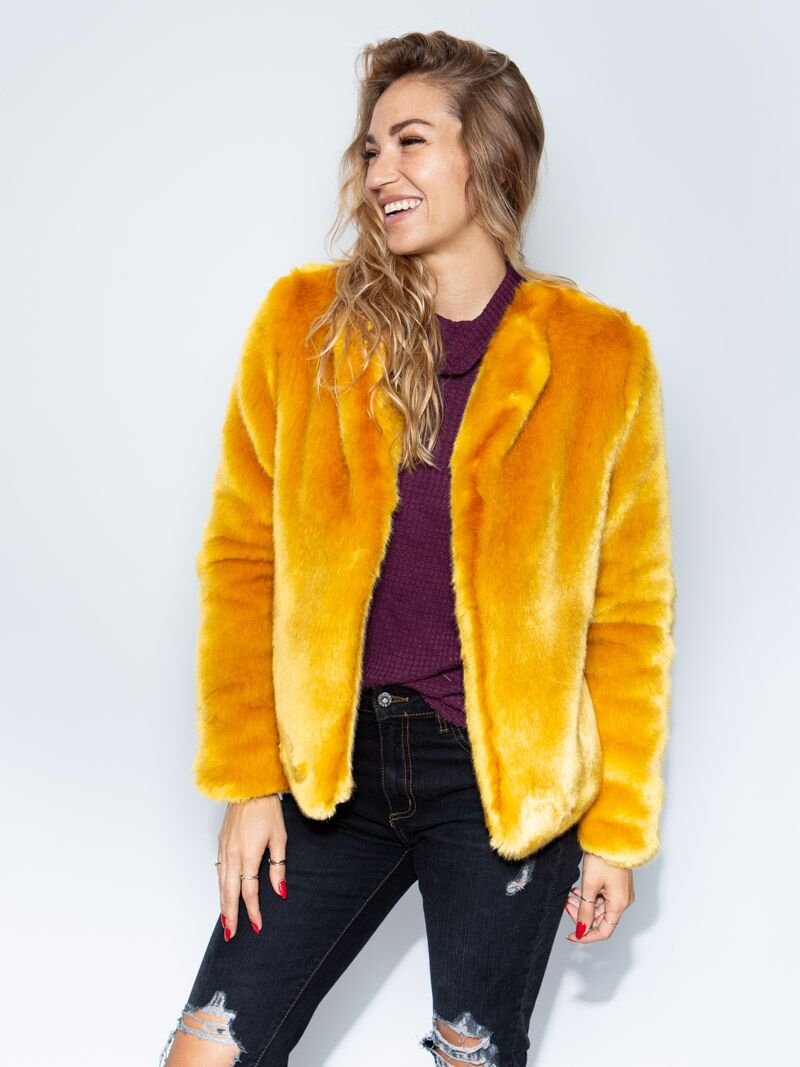 SpiritHood Golden Wolf Faux Fur Bomber on Female