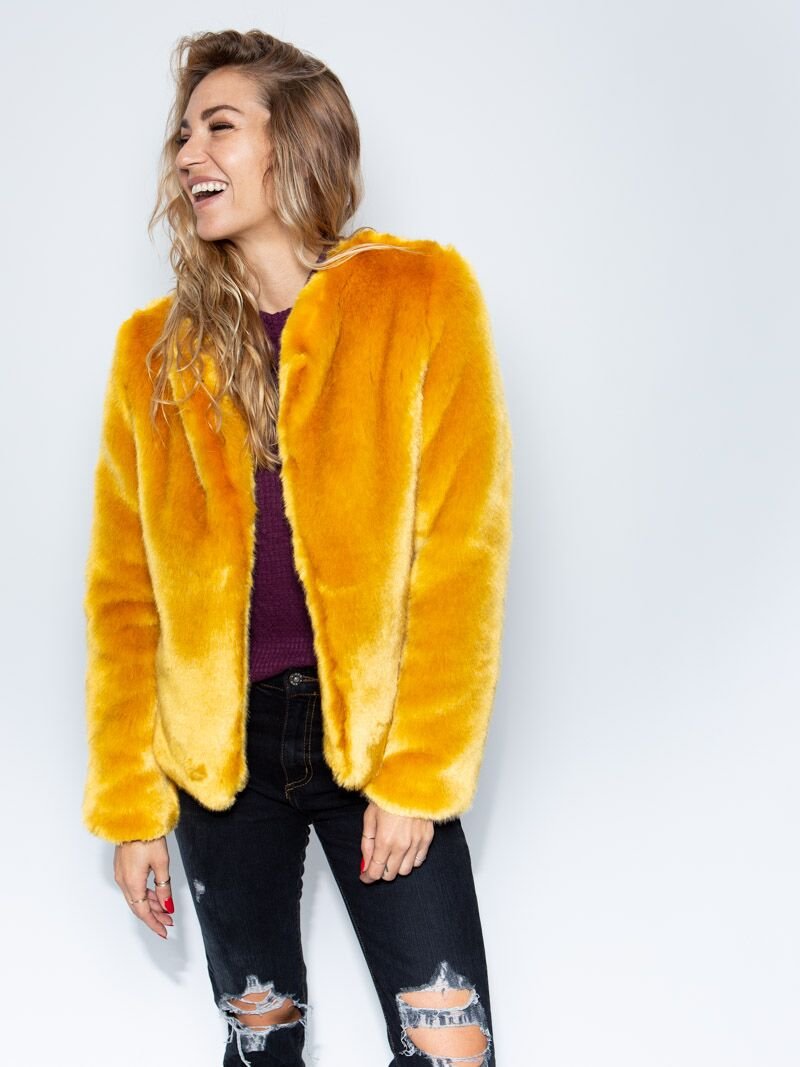 SpiritHood Golden Wolf Faux Fur Bomber on Female