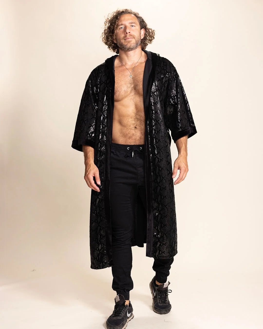 Men's Sequin Kimono | Black Snakeskin