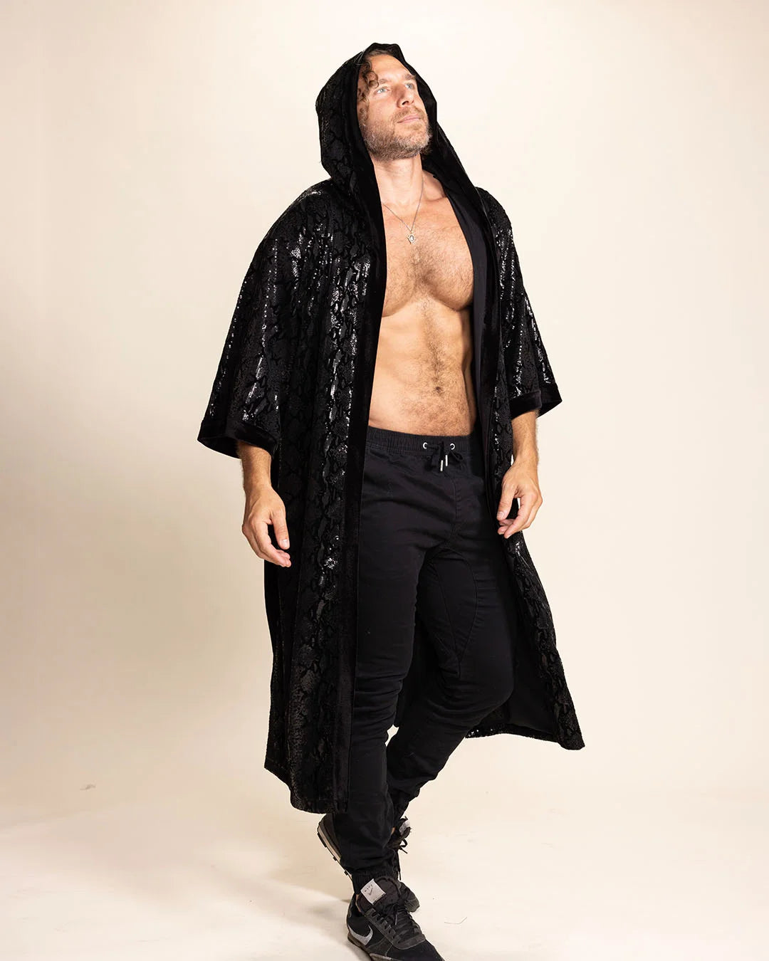 Men's Sequin Kimono | Black Snakeskin