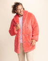 Top-rated festival fashion for men: the Pink Panther faux fur parka with collar, 4 pockets, and peacoat buttons.