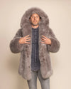 High-end mens streetwear: a Grey Fox Luxury Fake Fur Coat with a relaxed silhouette and limited waste production.