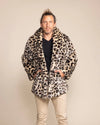 Men's SpiritHoods Oncilla faux fur collared coat in a bold leopard print with a relaxed unisex fit.