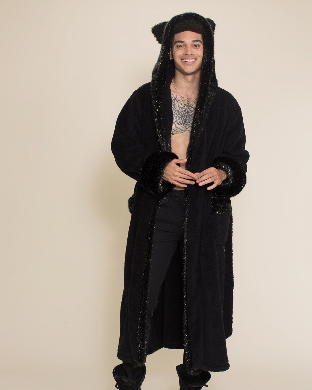 Black Ruffled Robe Male Men's Luxury Robe, Luxury Bathrobe | Black Panther - SpiritHoods