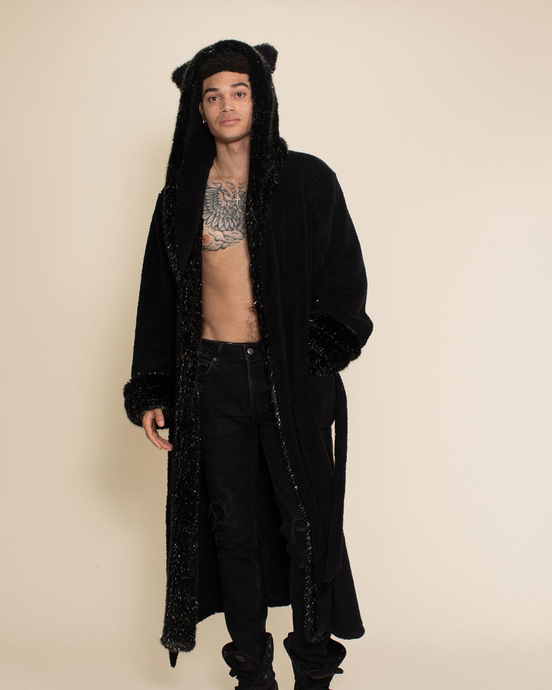 Black Ruffled Robe Male Men's Luxury Robe, Luxury Bathrobe | Black Panther - SpiritHoods