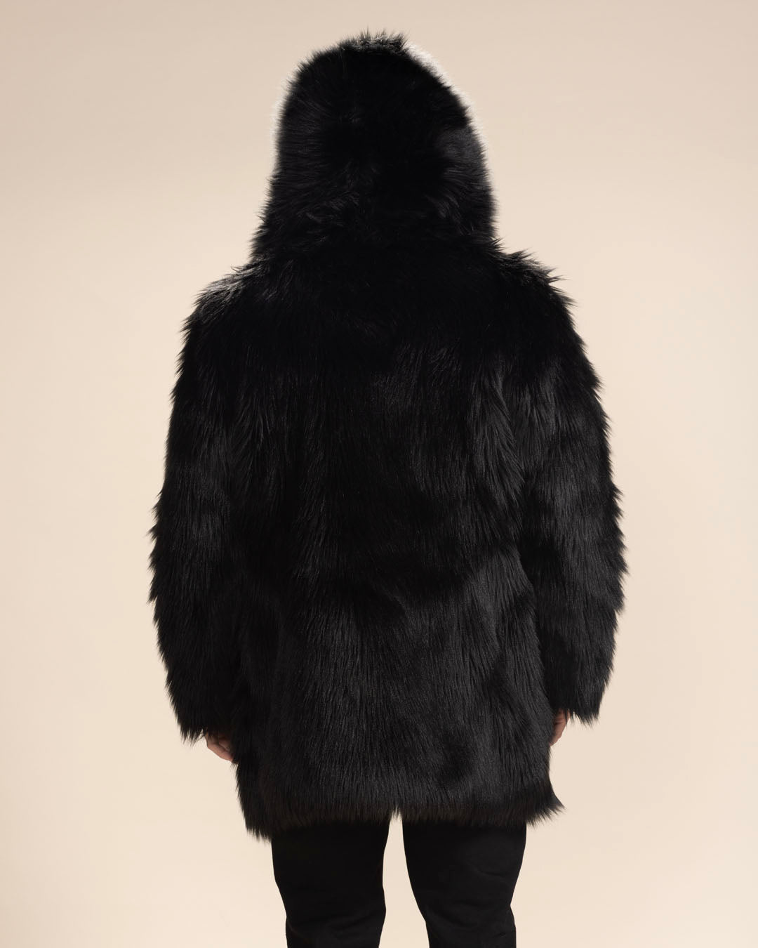 Black Wolf Hooded Faux Fur Coat | Men&#39;s