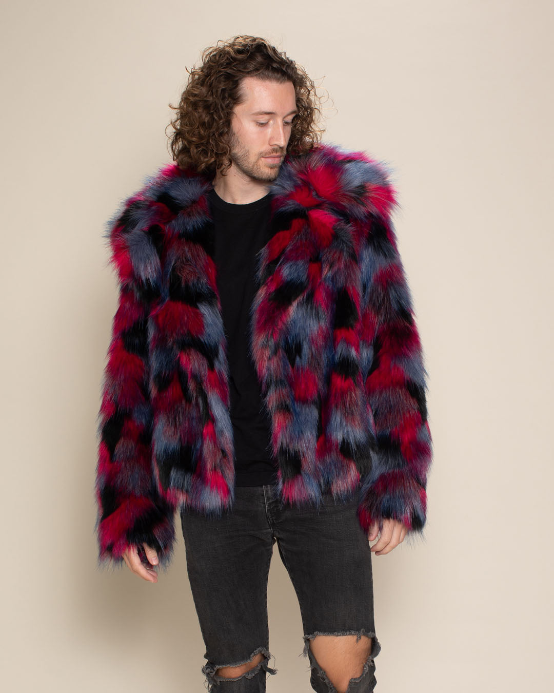 Crimson Cat Collared Collector Edition Faux Fur Waist Jacket | Men&#39;s