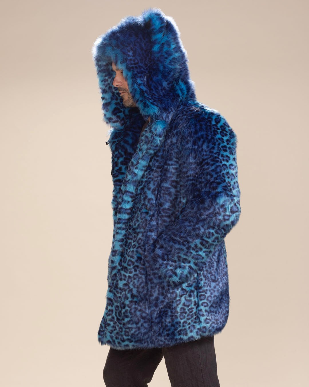 Men's Faux Fur Coat with Hood Electric Blue Lynx SpiritHoods