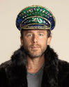 Men's Festival Hat - Captain Hat | Sequin Blue Green Hummingbird