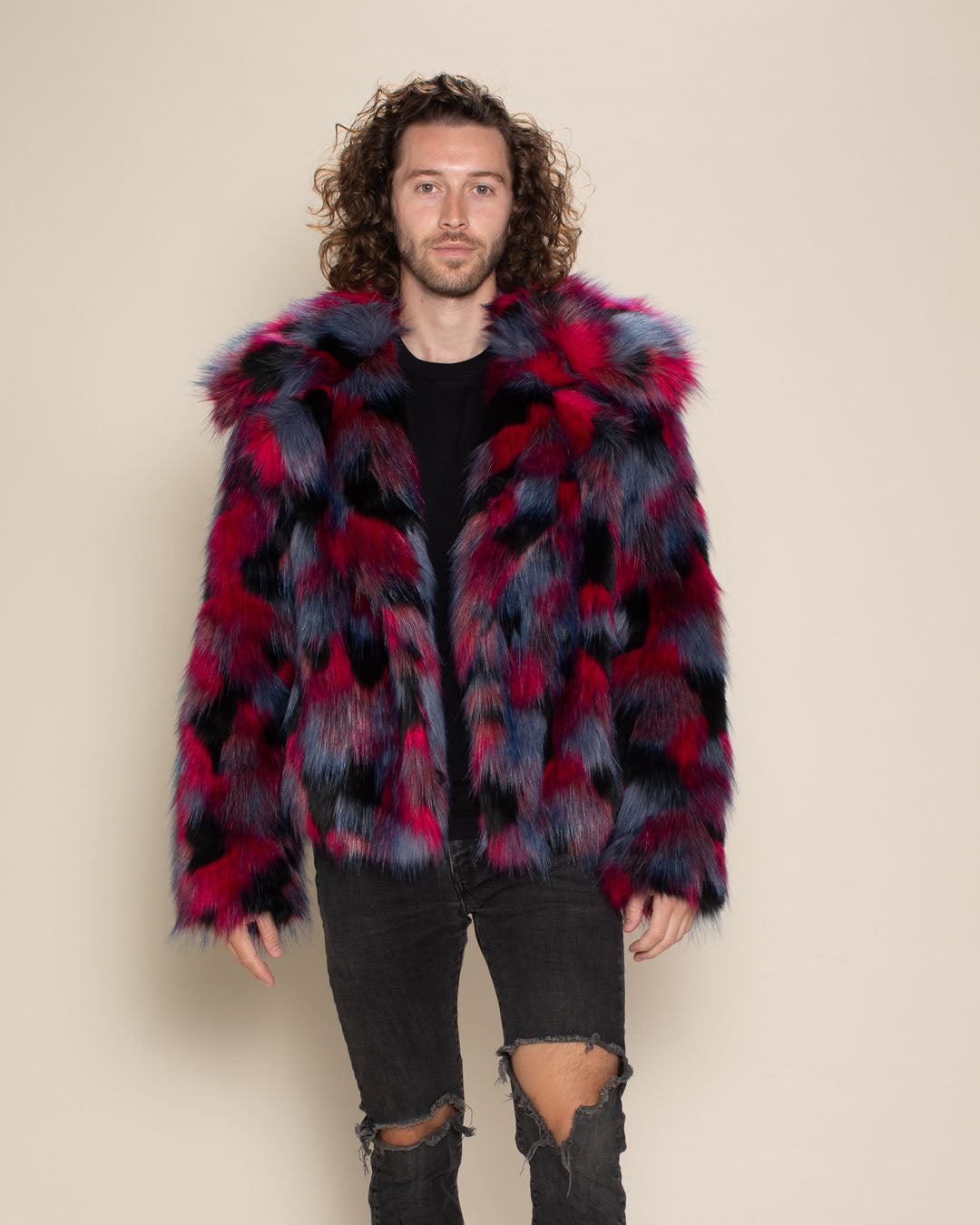 Crimson Cat Collared Collector Edition Faux Fur Waist Jacket | Men&#39;s