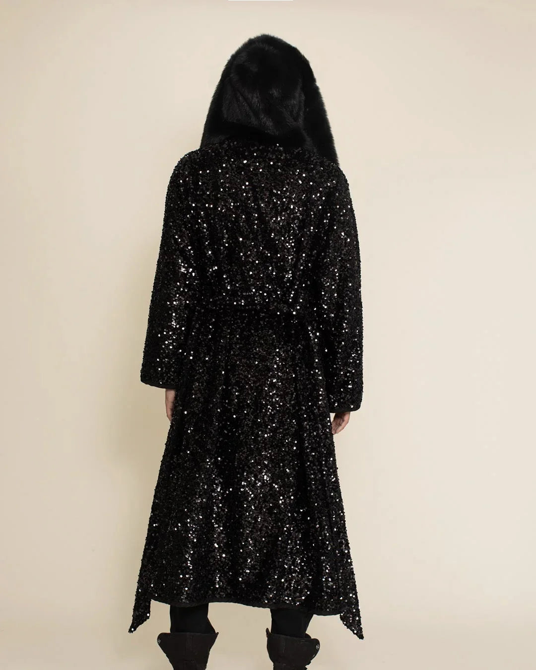 Hooded Men's Long Sequin Coat | Black Panther | Made-To-Order
