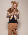 Male Model Wearing African Golden Cat Faux Fur Shawl