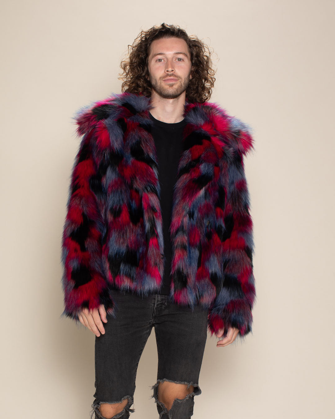 Crimson Cat Collared Collector Edition Faux Fur Waist Jacket | Men&#39;s