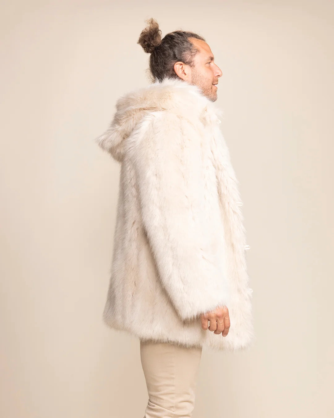 Classic Men's Faux Fur Coat | Ivory Wolf