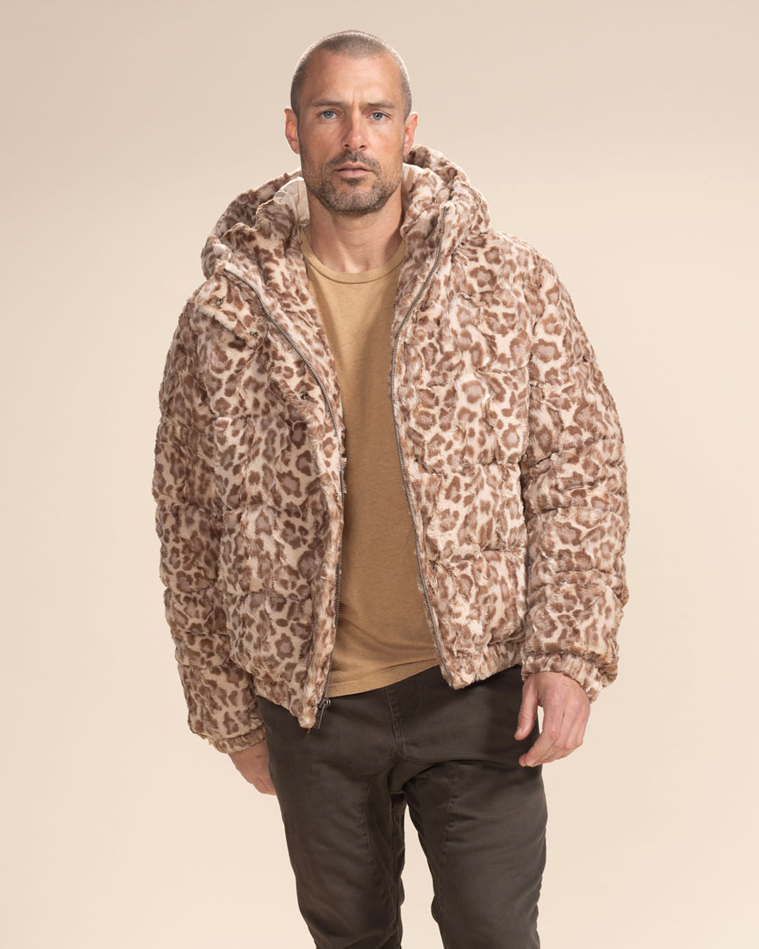 Strawberry Leopard Classic ULTRA SOFT Faux Fur Puffer Jacket | Men&#39;s