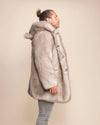 100% vegan men's wolf fur jacket in light grey with 4 functional pockets and custom  animal buttons.