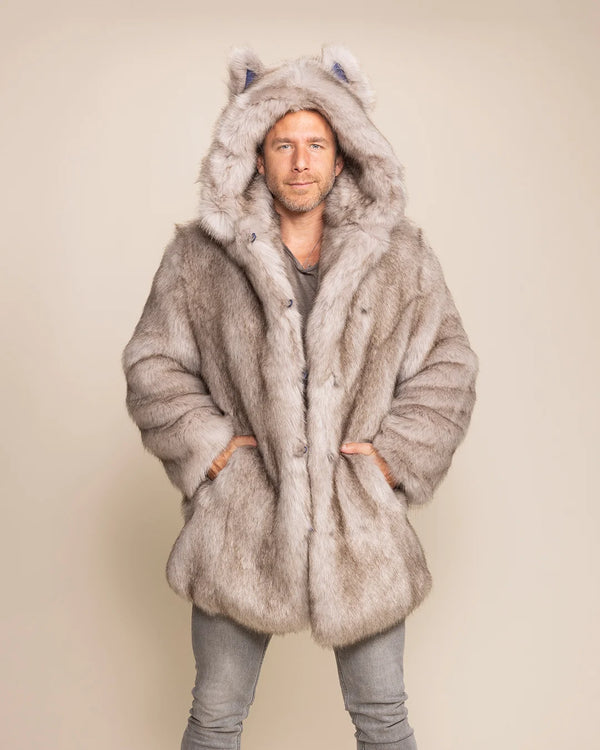 ジャケット・アウター Treat Urself wolf fur coat Mens_Vegan_Wolf_Fur_Jacket_Gre