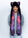 Man wearing faux fur Midnight Wolf Galaxy Limited Edition SpiritHood