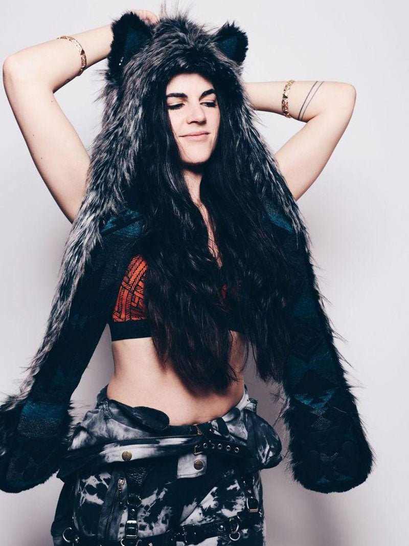 Blue and Black Mystic Wolf Italy Collector Edition SpiritHood on Female