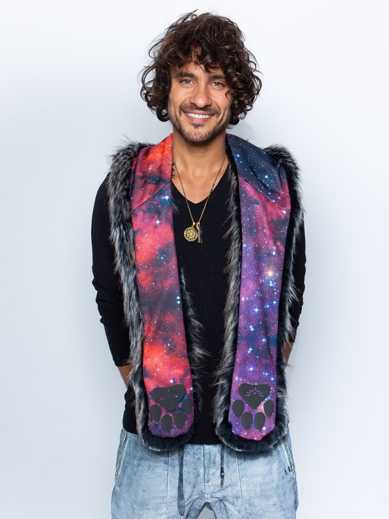 Man wearing faux fur Mystic Wolf Galaxy CE SpiritHood