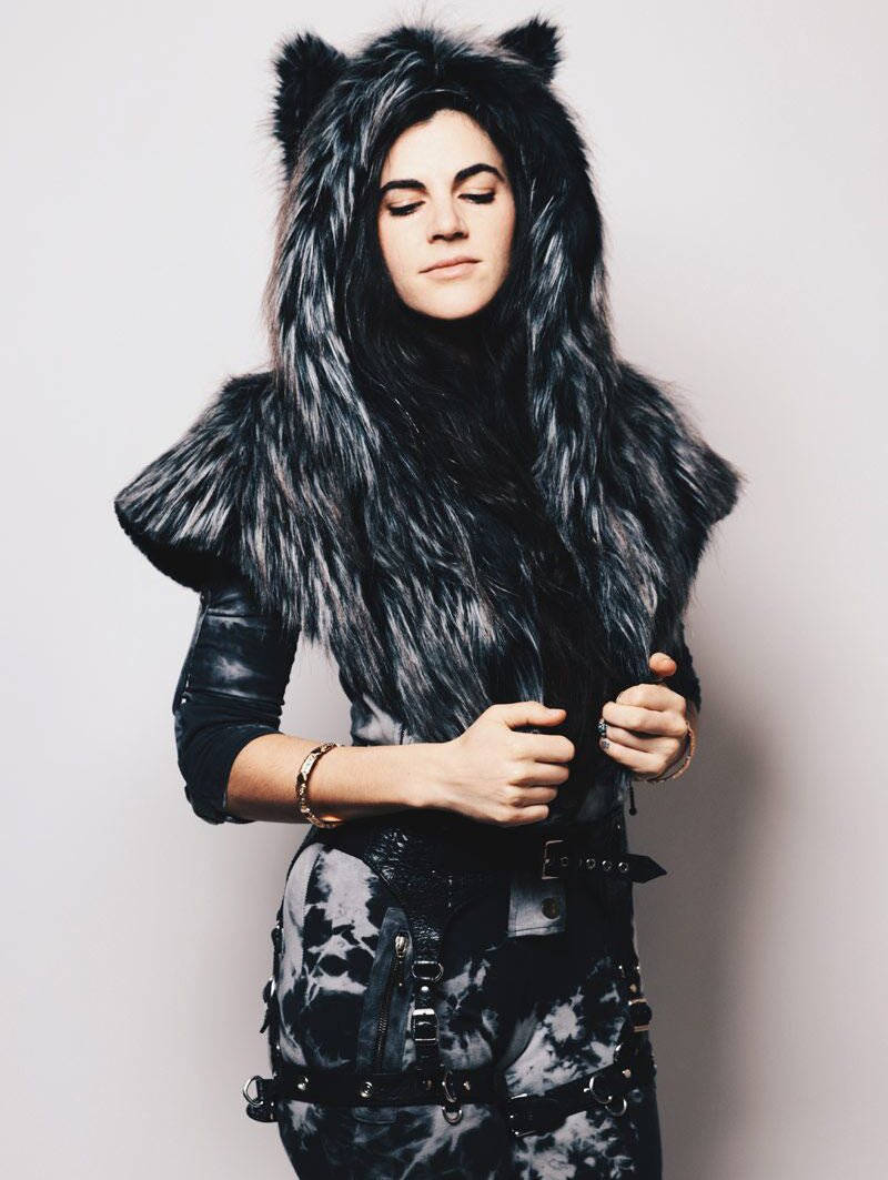 Black and Silver Limited Edition Night Fox Shawl SpiritHood on Female