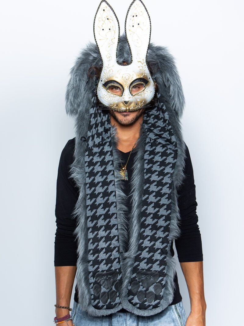 Man wearing faux fur Nasty Rabbit 2.0 LE SpiritHood