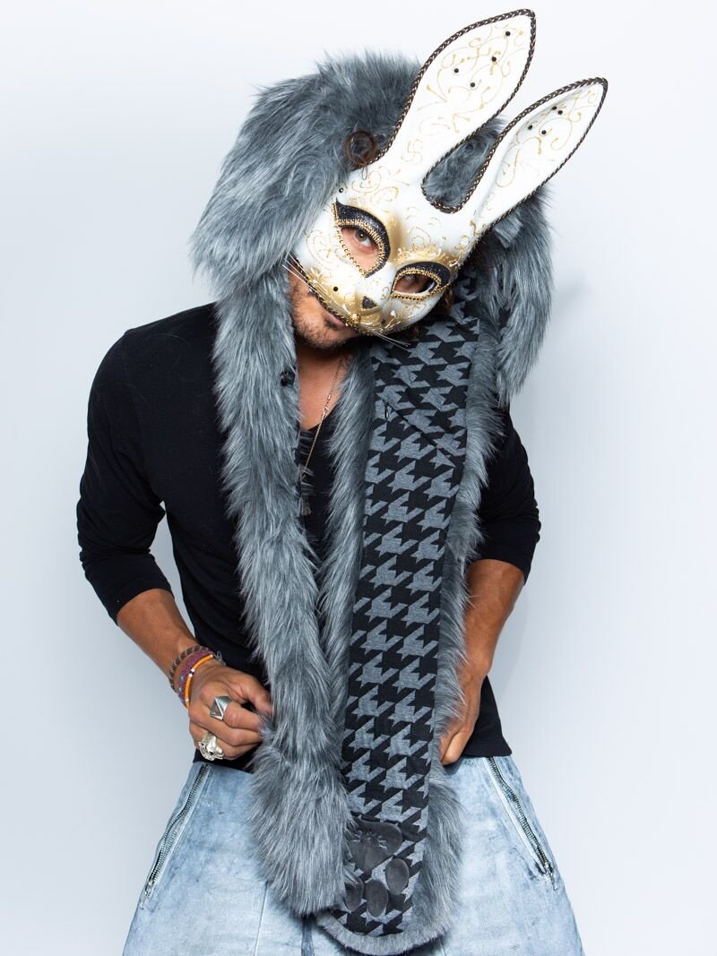 Man wearing faux fur Nasty Rabbit 2.0 LE SpiritHood