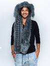 Man wearing faux fur Nasty Rabbit 2.0 LE SpiritHood, front view 2