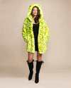Top-rated festival fashion: a vibrant neon leopard print fake fur jacket featuring ultra-soft 100% vegan materials.