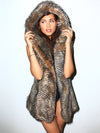 Hooded Nighthawk Faux Fur Vest on Female Model