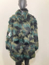 Faux Fur Multicolor green and brown coat with an oversized collar on a mannequin against a plain background