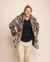 Men's plush fake fur winter coat in Oncilla leopard print, offering a rugged and trending animal-inspired look.