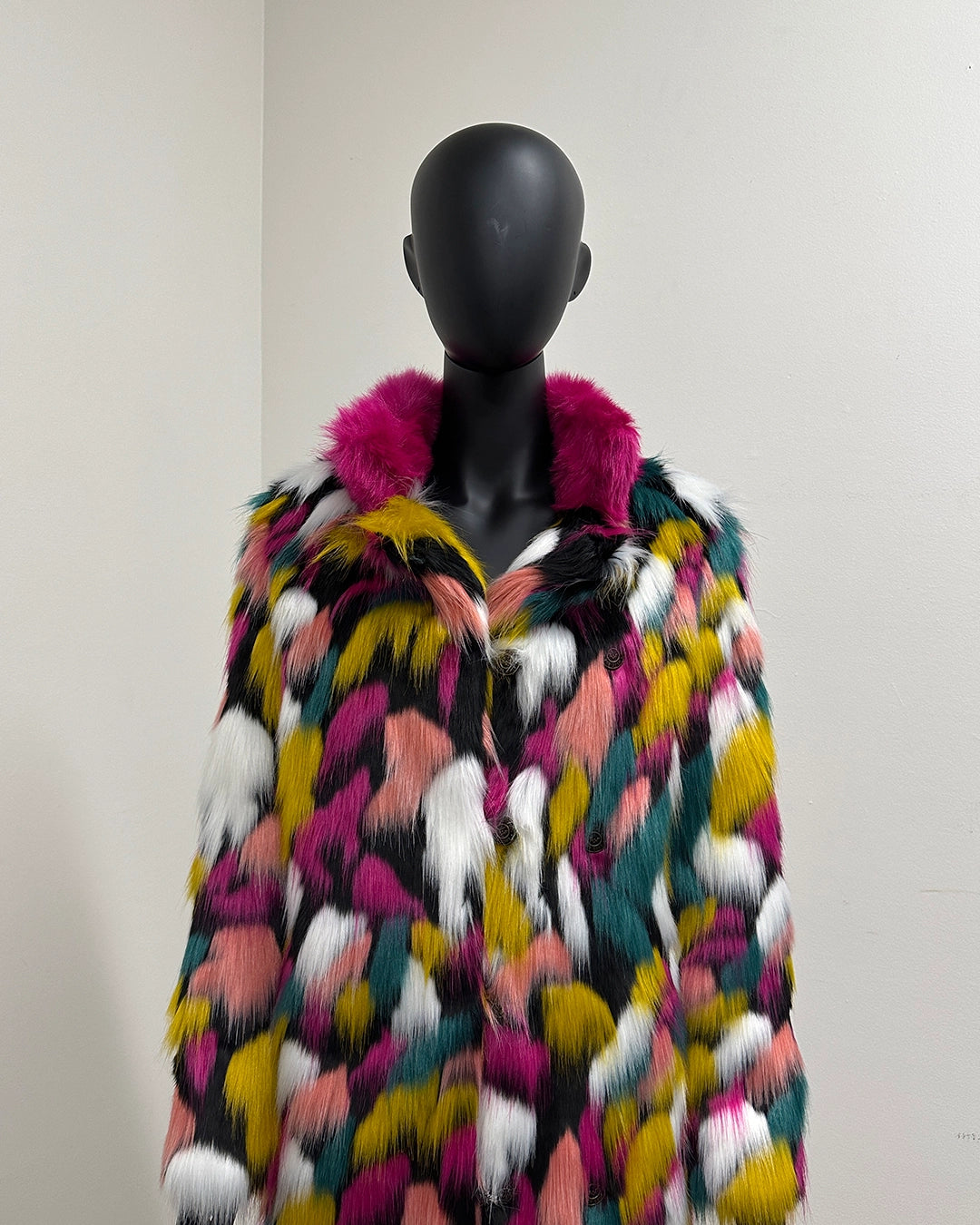 *Sample* Long Faux Fur Coat | Rainbow Butterfly - X-Small